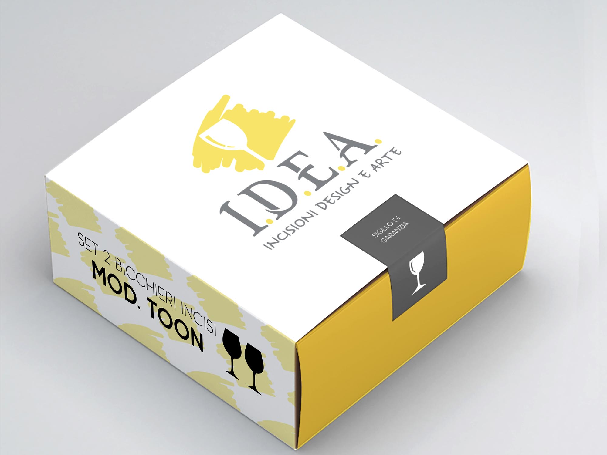 mock up di un packaging di un set di due bicchieri con incisione personalizzata della ditta I.D.E.A. di Trieste