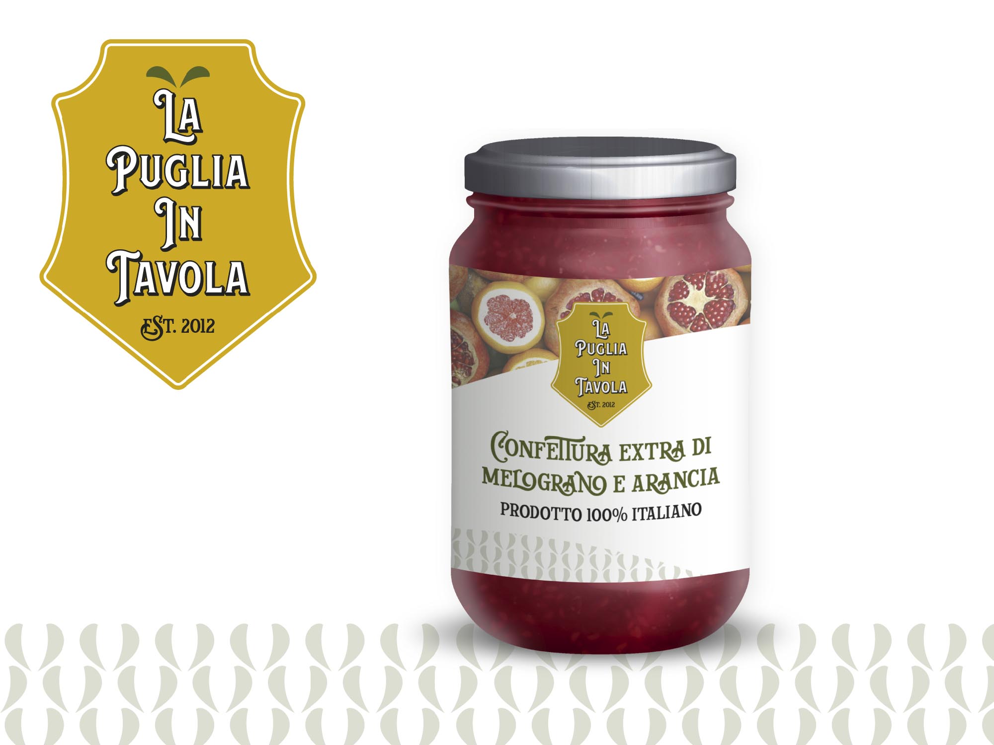 Logo e packaging di una confezione di confettura per la ditta La Puglia in tavola di Trieste