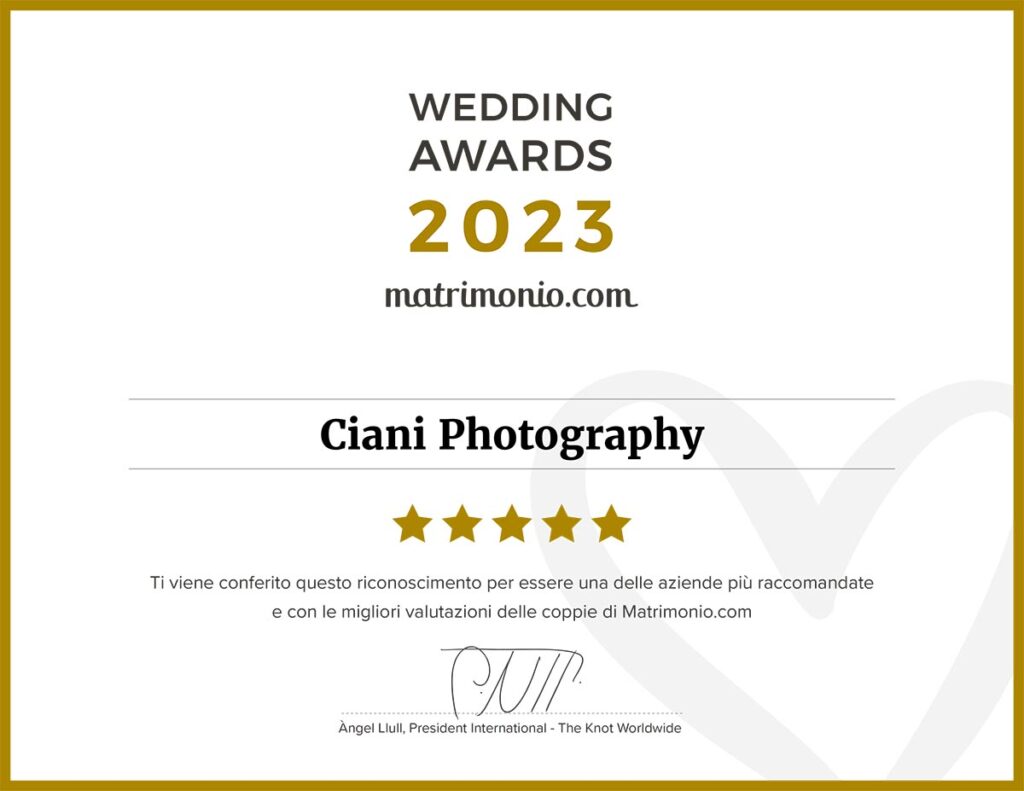Attestato Ciani Photostudio vincita Wedding Awards 2023 
